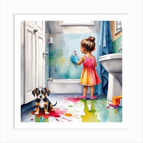 Little Girl In The Bathroom 1 Art Print