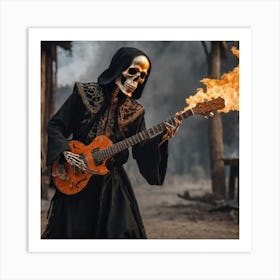 Skeleton Playing Guitar Art Print