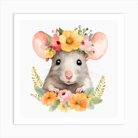 Floral Baby Rat Nursery Illustration (5) Art Print