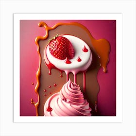 Dripping Strawberries Art Print