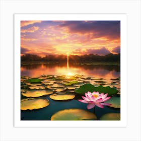 Lotus Flower At Sunset Art Print