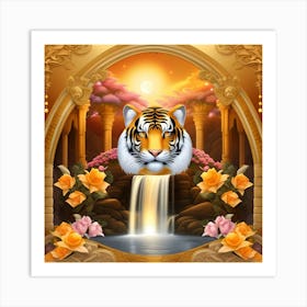 Tiger In A Waterfall 4 Art Print