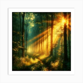 Rays Of Light In The Forest 1 Art Print