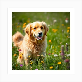 Golden Retriever In The Meadow 1 Art Print