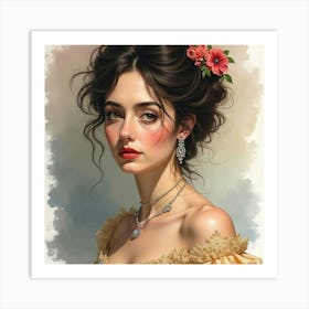 Portrait Of A French Opera Singer, Watercolor With Dramatic And Elegant Tones 1 Art Print