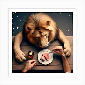 Lion Eats Steak Art Print