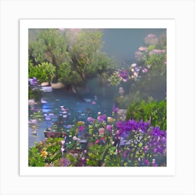 Pond With Flowers Art Print