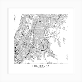 The Bronx White Map Square Art Print