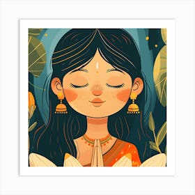 Hindu Girl With Lotus Art Print