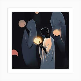 Group Of People Holding Lanterns Art Print