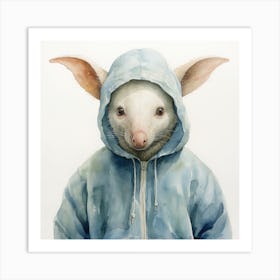 Watercolour Cartoon Aardvark In A Hoodie 3 Art Print