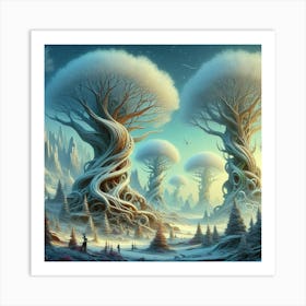 Beyond Reality: Explore AI-Powered Winter Wonderlands like Jacek Yerka. Art Print