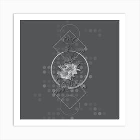 Vintage Alpine Rose Botanical with Line Motif and Dot Pattern in Ghost Gray 1 Art Print