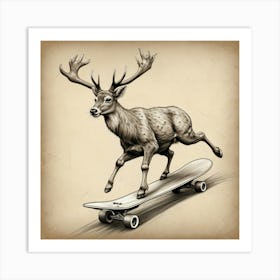 Deer On Skateboard 4 Art Print