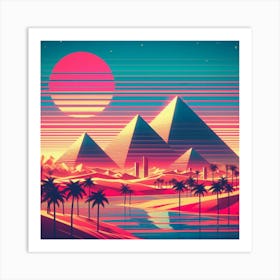 Egyptian Pyramids Sunset Art Print