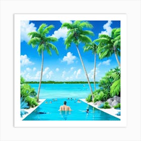 Tropical Background With Palm Trees Art Print