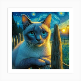 Starry Night Siamese Cat Art Print