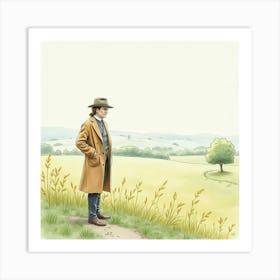 Watercolor Painting Of A French Poet In A Serene Landscape, Gentle And Introspective 1 Art Print