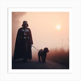 Darth Vader Dog Walk Sepia Star Wars Art Print Art Print