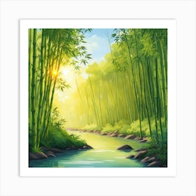 A Stream In A Bamboo Forest At Sun Rise Square Composition 365 Art Print