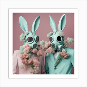 Two Rabbits In Gas Masks Art Print