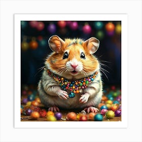 Hamster With Christmas Balls Art Print