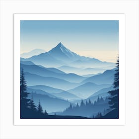 Misty mountains background in blue tone 101 Art Print