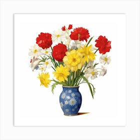 Carnations In A Blue Vase Art Print