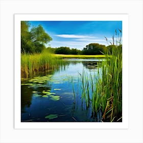 Grass Plant Vegetation Water Reed Calm Cane Season Scene Green Tranquil Background Natur (1) Art Print