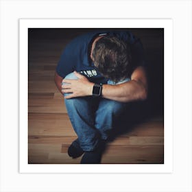 Depressed Man Sitting On The Floor Art Print