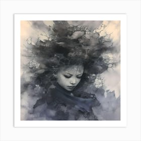 Ink Portrait Of Surreal Ghost Girl Art Print