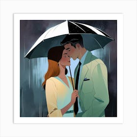 Couple of lovers under an umbrella 4 Art Print