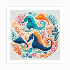 Seahorses And Corals Art Print