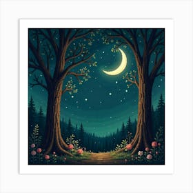 Moon And Forest Style William Morris2 Art Print (3) Art Print