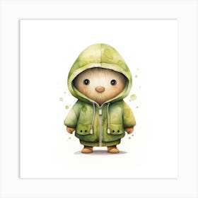 Watercolour Cartoon Kiwi In A Hoodie 1 Art Print