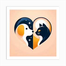 Cat And Dog In The Heart 1 Art Print