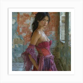 Sexy Woman In Purple Dress Art Print