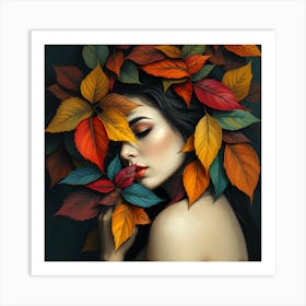 Woman in Leaves AI Print Art Print