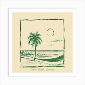 Tulum Beach, Mexico Green Line Art Illustration Art Print