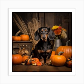 Dachshund & Pumpkins (Halloween) 1 Art Print