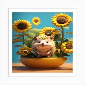 Hedgehog In Sunflowers Art Print