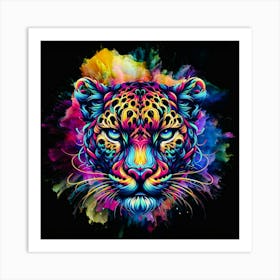 Psychedelic Leopard abstract colour burst Art Print