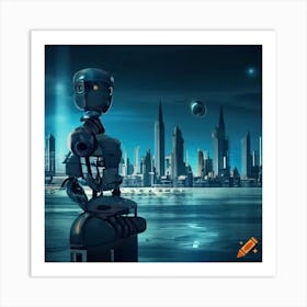 Craiyon 161522 Futuristic Cityscape With Robotic Beings In The Foreground Art Print