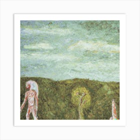 An Impressionist Oil Painting Of Annunaki And Human Art Print