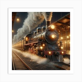 Steam Train At Night Art Print