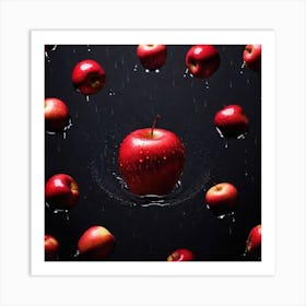 Red Apple Fruit Black Background Art Print