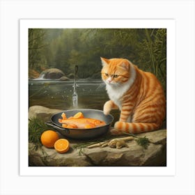 Leonardo Vision Xl An Orange Cat Cooks A Fish In The Nature 1 Art Print