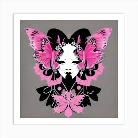 Asian Woman With Butterflies Art Print