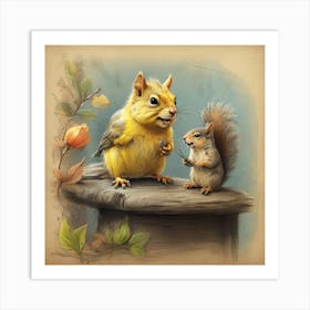 Squirrel And Bird Art Print