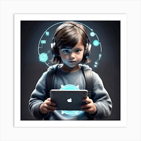 Child With Headphones 1 Art Print